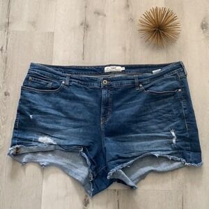 Torrid‎ Denim Shorts First at Fit size 26 raw ham distressed stretching festive